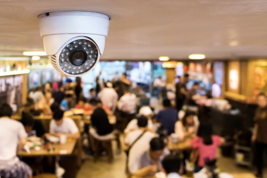 A business security camera in a restaurant