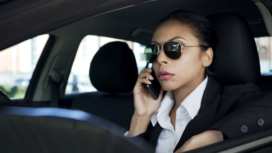 Mobile patrol officer talking on the phone