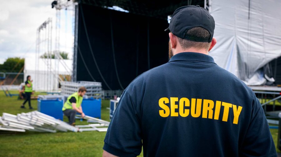 A security guard overlooking a site.